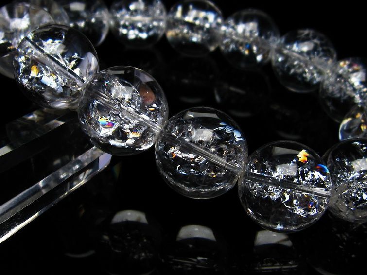 水晶 ブレスレット 虹入り ブレス アイリスクォーツ 16mm 一点物 111-17222
