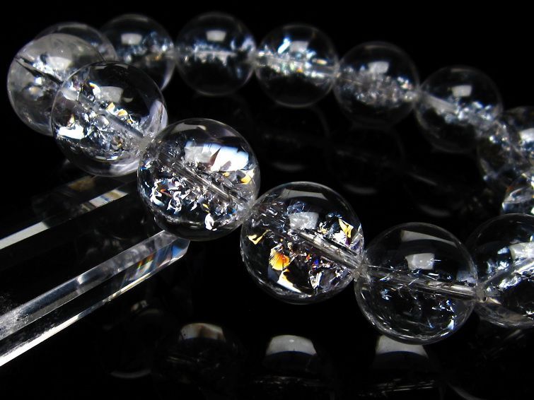 水晶 ブレスレット 虹入り ブレス アイリスクォーツ 16mm 一点物 111-17225