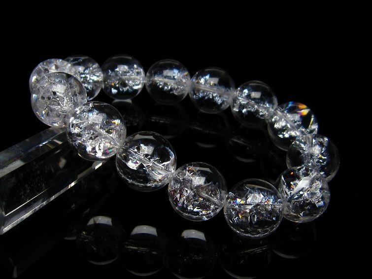 水晶 ブレスレット 虹入り ブレス アイリスクォーツ 16mm 一点物 111-17230