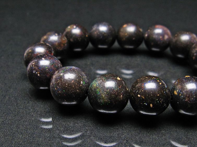 ブラックオパール ブレスレット 14mm 一点物 111-17725