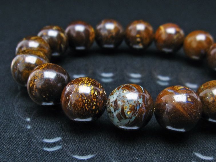 ★トップグレードボルダーオパール 12.5ミリ珠 ブレスレット②(SA+) ボルダーオパール ブレスレット 14mm アイアンオパール 一点物 111