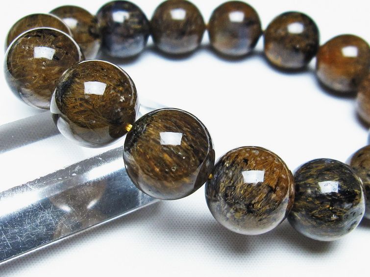 ルチルインアゲート ブレスレット 15mm アゲット 一点物  111-29803