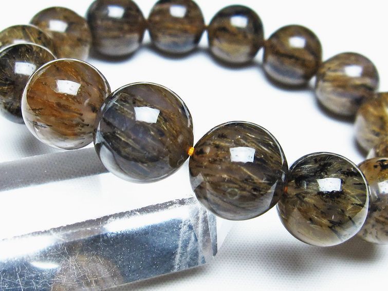 ルチルインアゲート ブレスレット 15mm アゲット 一点物  111-29805