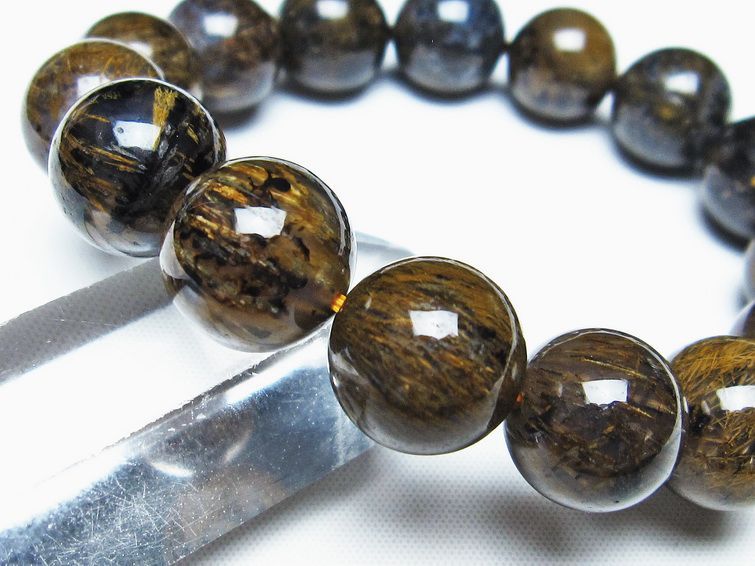 ルチルインアゲート ブレスレット 15mm アゲット 一点物  111-29808