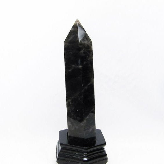 1.2Kg モリオン 六角柱 黒水晶 ポイント 置物 原石 台座付属 一点物 152-2187