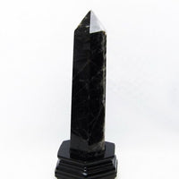 1.4Kg モリオン 六角柱 黒水晶 ポイント 置物 原石 台座付属 一点物 152-2192