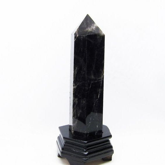 1.3Kg モリオン 六角柱 黒水晶 ポイント 置物 原石 台座付属 一点物 152-2197