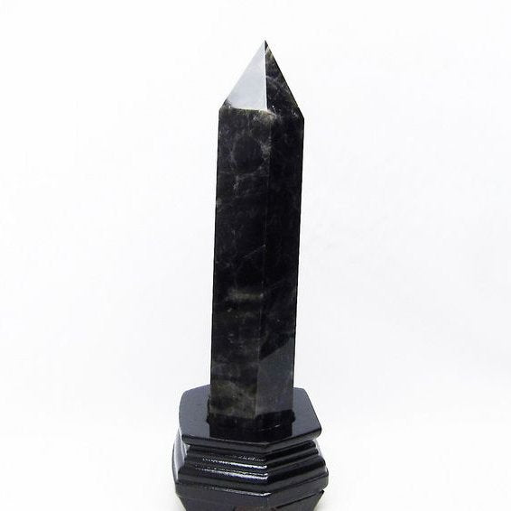 1.2Kg モリオン 六角柱 黒水晶 ポイント 置物 原石 台座付属 一点物 152-2198