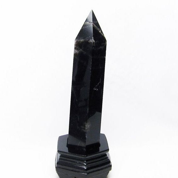 1.3Kg モリオン 六角柱 黒水晶 ポイント 置物 原石 台座付属 [送料無料] 一点物 152-2206
