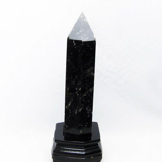 1.4Kg モリオン 六角柱 黒水晶 ポイント 置物 原石 台座付属 [送料無料] 一点物 152-2207