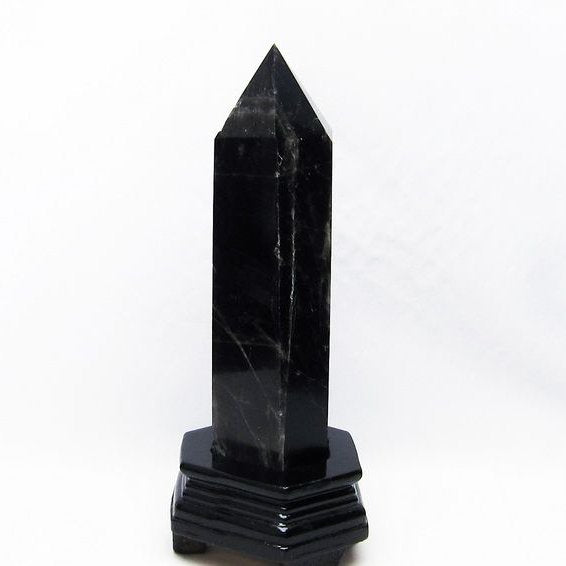 1.2Kg モリオン 六角柱 黒水晶 ポイント 置物 原石 台座付属 一点物 152-2210