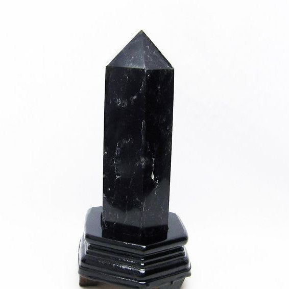 1.2Kg モリオン 六角柱 黒水晶 ポイント 置物 原石 台座付属 一点物 152-2212
