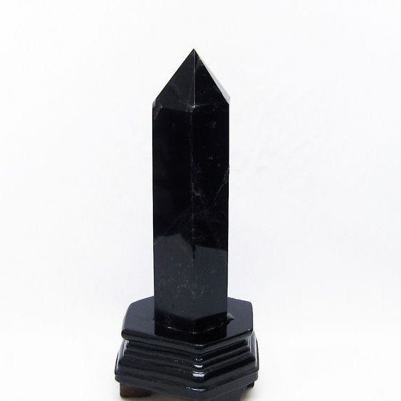 モリオン 六角柱 黒水晶 ポイント 置物 原石 台座付属 一点物 152-2244
