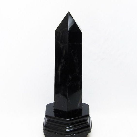 1.1Kg モリオン 六角柱 黒水晶 ポイント 置物 原石 台座付属 一点物 152-2253