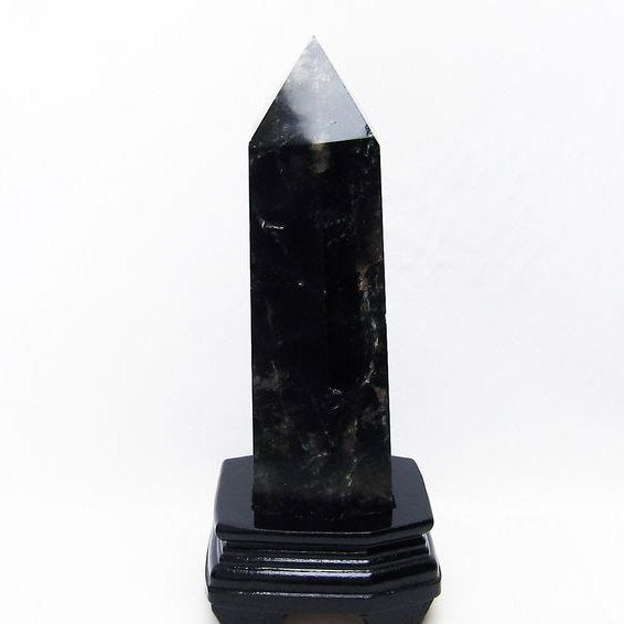 1.5Kg モリオン 六角柱 黒水晶 ポイント 置物 原石 台座付属 [送料無料] 一点物 152-2261
