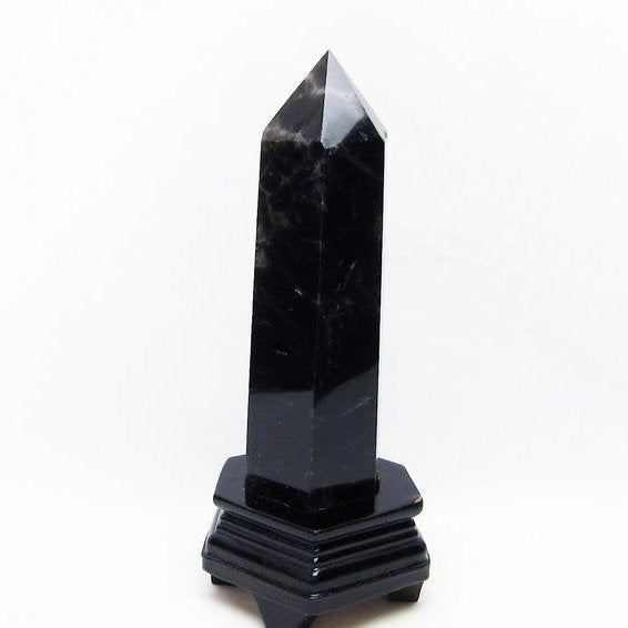 1Kg モリオン 六角柱 黒水晶 ポイント 置物 原石 台座付属 一点物 152-2264