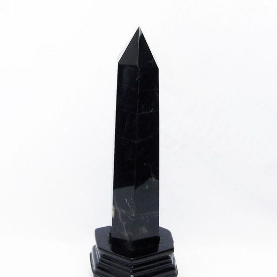 1.1Kg モリオン 六角柱 黒水晶 ポイント 置物 原石 台座付属 [送料無料] 一点物 152-2265