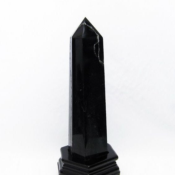 1.4Kg モリオン 六角柱 黒水晶 ポイント 置物 原石 台座付属 [送料無料] 一点物 152-2267
