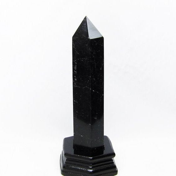 1Kg モリオン 六角柱 黒水晶 ポイント 置物 原石 台座付属 [送料無料] 一点物 152-2270