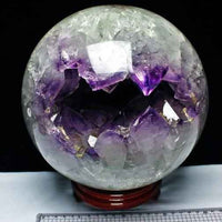 11.1Kg アメジスト 紫水晶 笑口丸玉 Amethyst ブラジル産 ルチルクォーツ入り 台座付属 送料無料 一点物 161-28