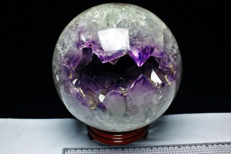 11.1Kg アメジスト 紫水晶 笑口丸玉 Amethyst ブラジル産 ルチルクォーツ入り 台座付属  一点物 161-28