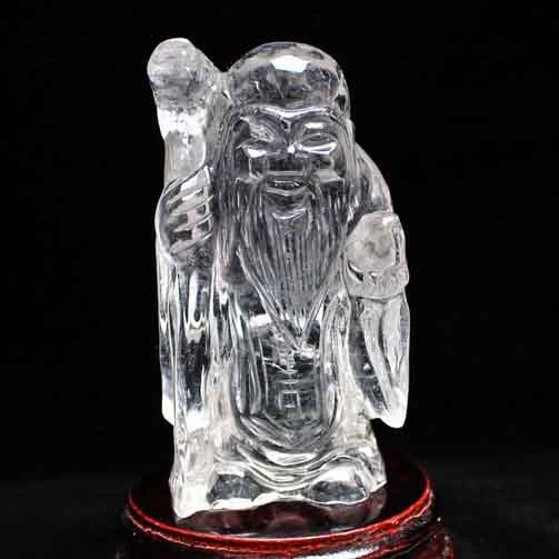 クリスタルクォーツ 水晶 彫刻品 オブジェ 置き物 寿星置物 送料無料 一点物 254-15