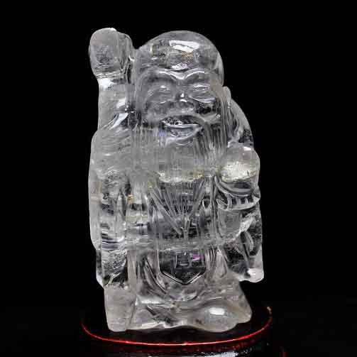 クリスタルクォーツ 水晶 彫刻品 オブジェ 置き物 寿星置物 送料無料 一点物 254-18