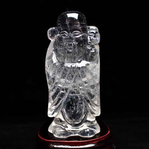 クリスタルクォーツ 水晶 彫刻品 オブジェ 置き物 福神置物 送料無料 一点物 254-19